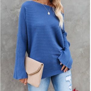RIBBED DOLMAN SWEATER - COBALT BLUE